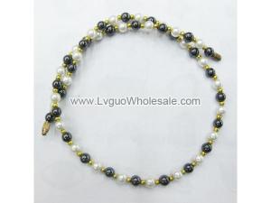 Glass Pearl Round Beads Shape Hematite Strands Necklace